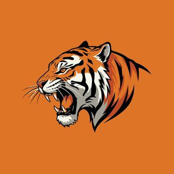 tiger head logo design on an orange background free vector